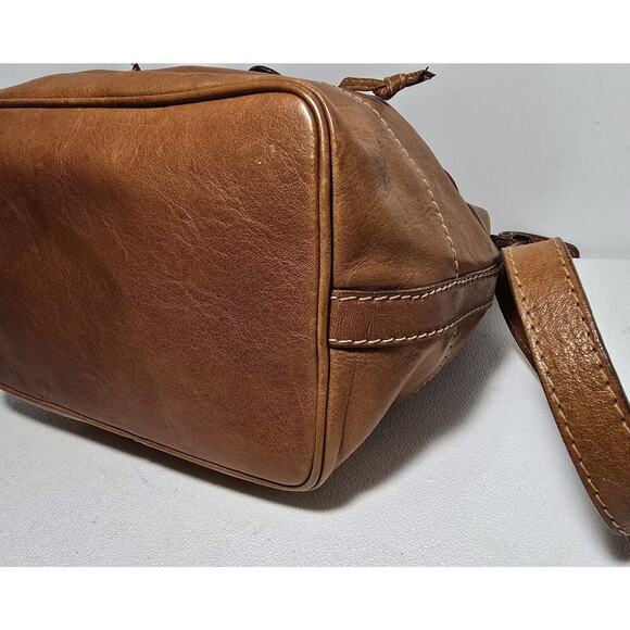 Vintage Pelletteria SPIGOLA Italy Crossbody Drawstring Cognac Leather Bag Purse - Picture 10 of 13